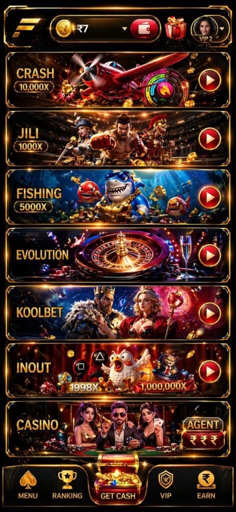 IE777 game dashboard with live casino games and bonus offers